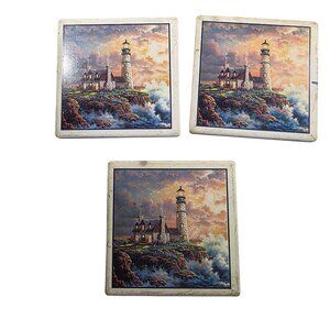 Lighthouse Ceramic Coasters Set Of 3 With Cork Backing beachcore ocean nautical